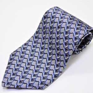 Enzo Felini Blue Black Geometric Silk Necktie